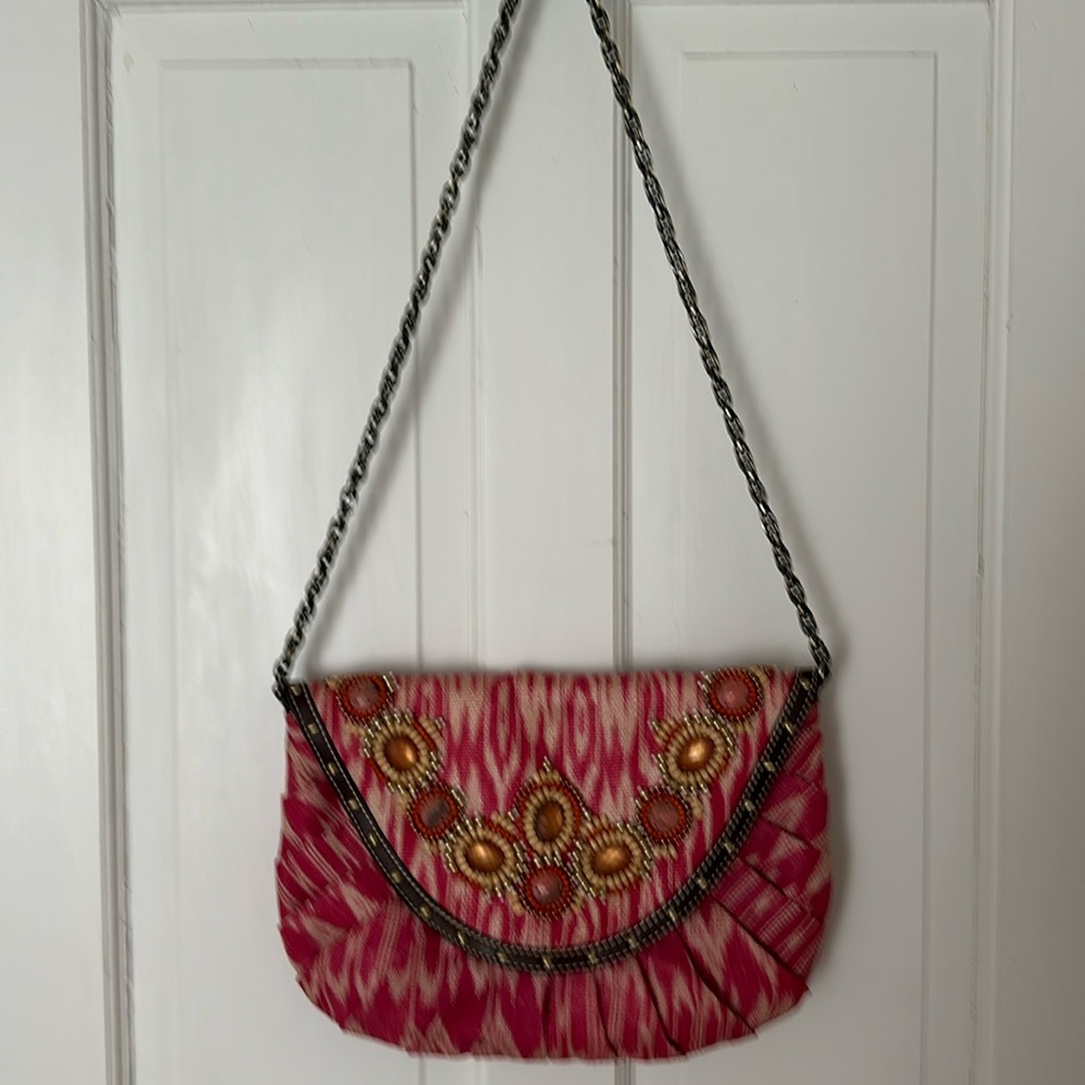 Pink Ikat beaded bag
